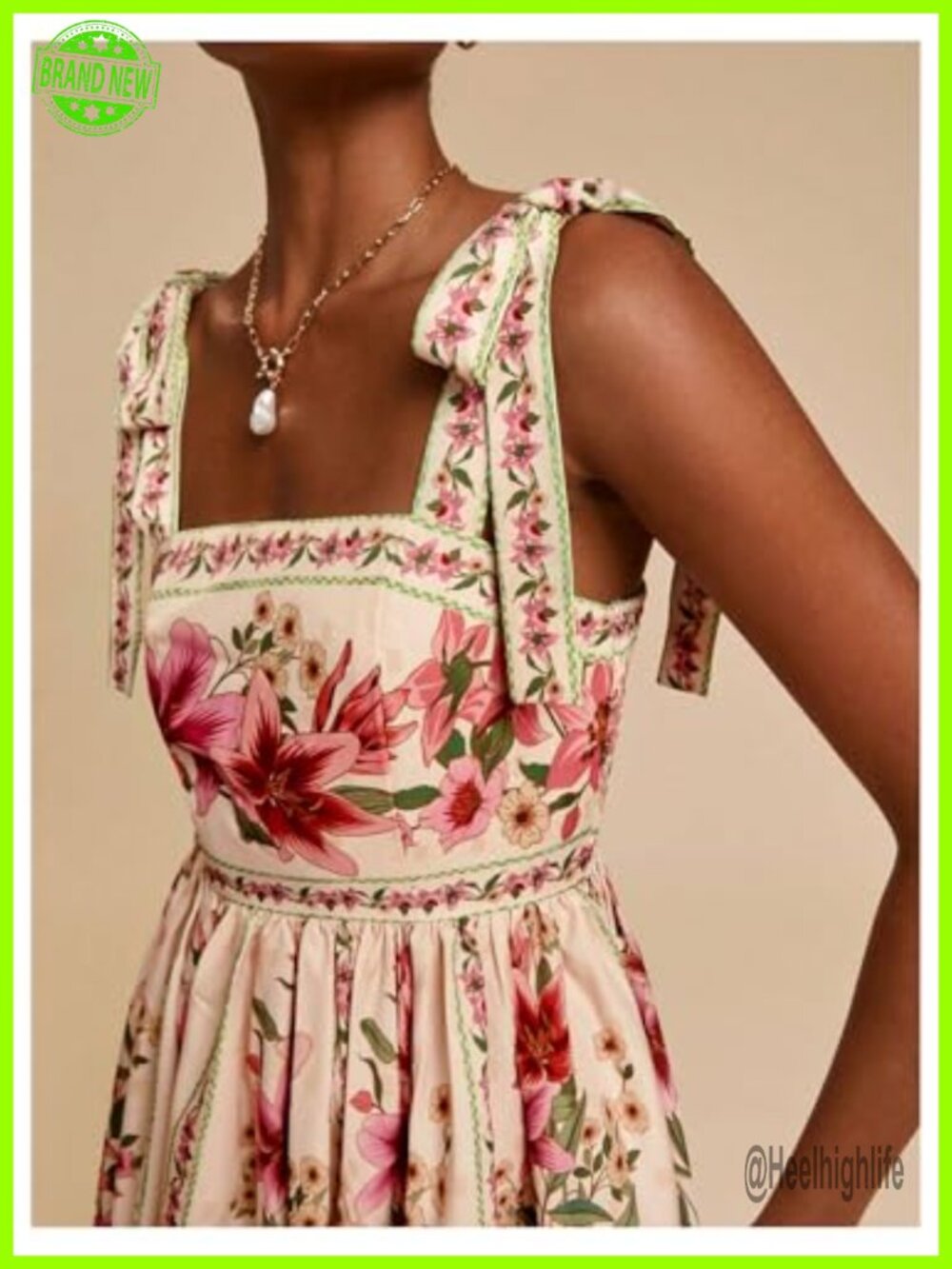 Sleeveless Tie Shoulder Floral Mini Dress Square Neck Ruffle Hem - Picture 4 of 6